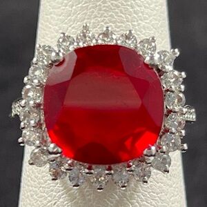 CZ & White Topaz Halo Sterling Silver Ring